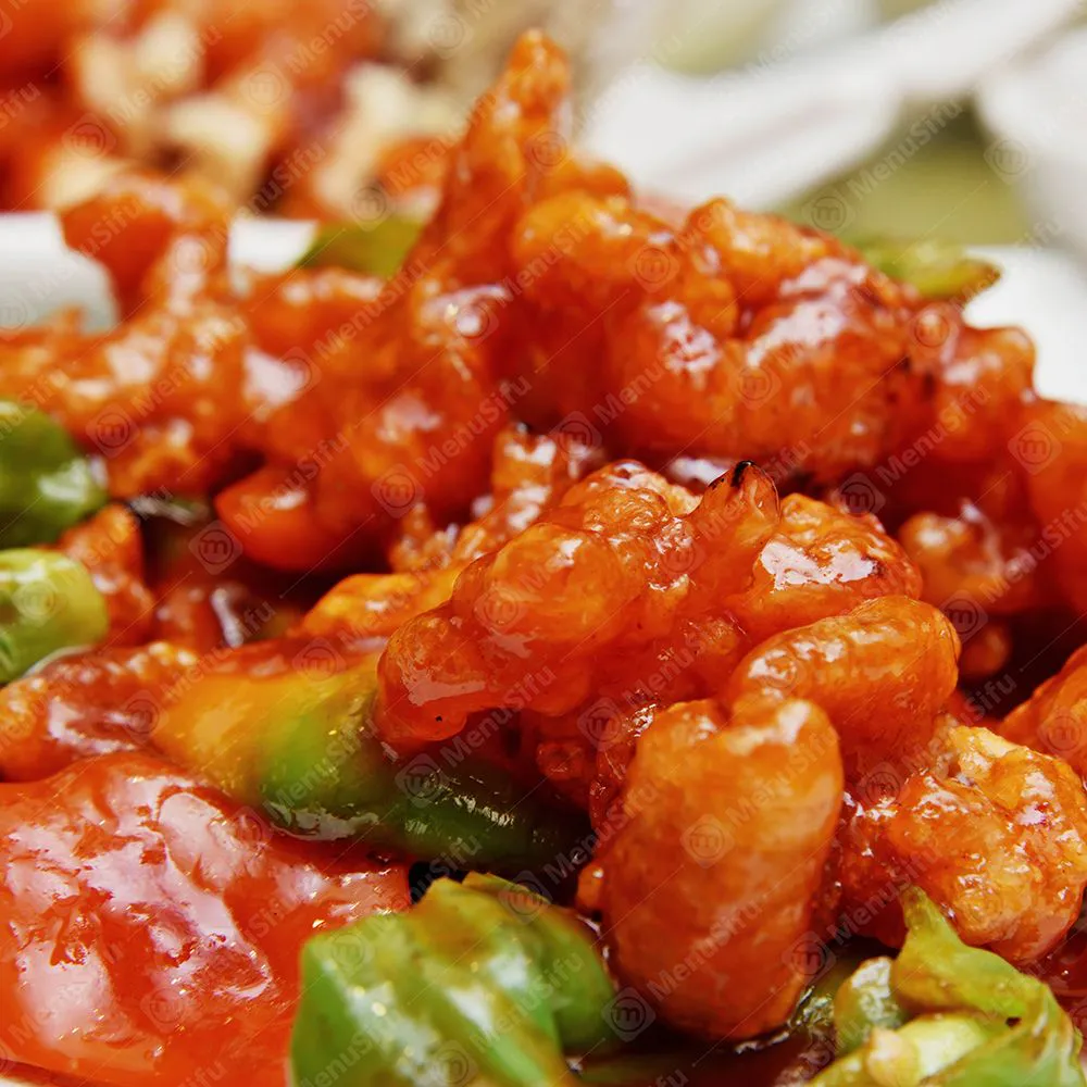 Sweet and sour chicken with bell peppers and sauce at Asian Palace II, a Chinese Restaurant in Bangor